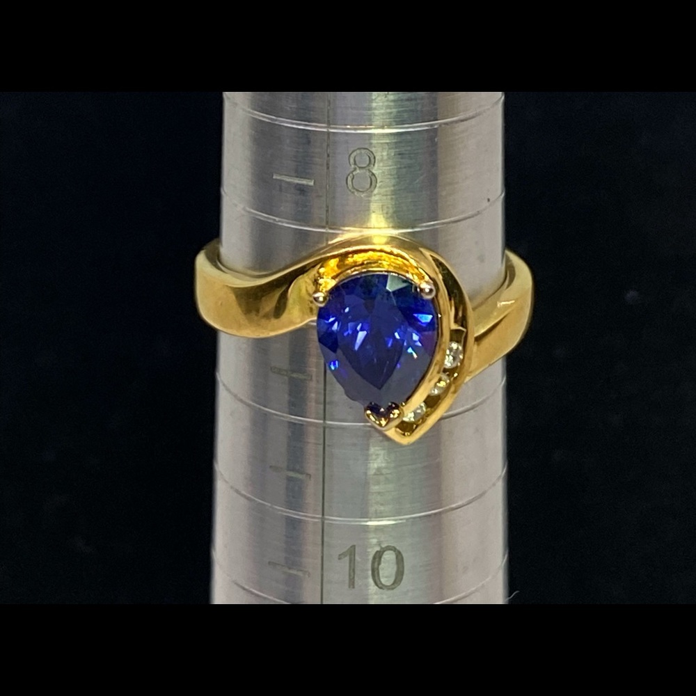 CZ Royal Blue Gem & Diamond Necklace ~ Ring ~ Earrings Set. - Picture 3 of 9
